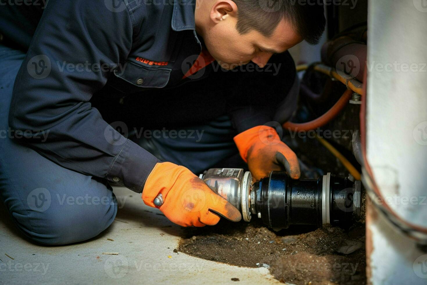 Close-up of a plumber repairing pipes in a building. ai generated pro photo