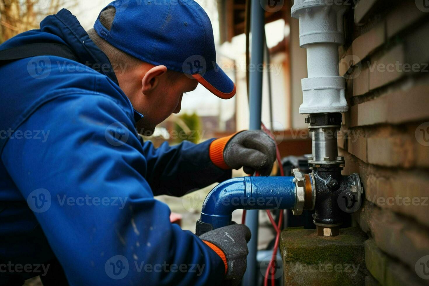 Close-up of a plumber repairing pipes in a building. ai generated pro photo