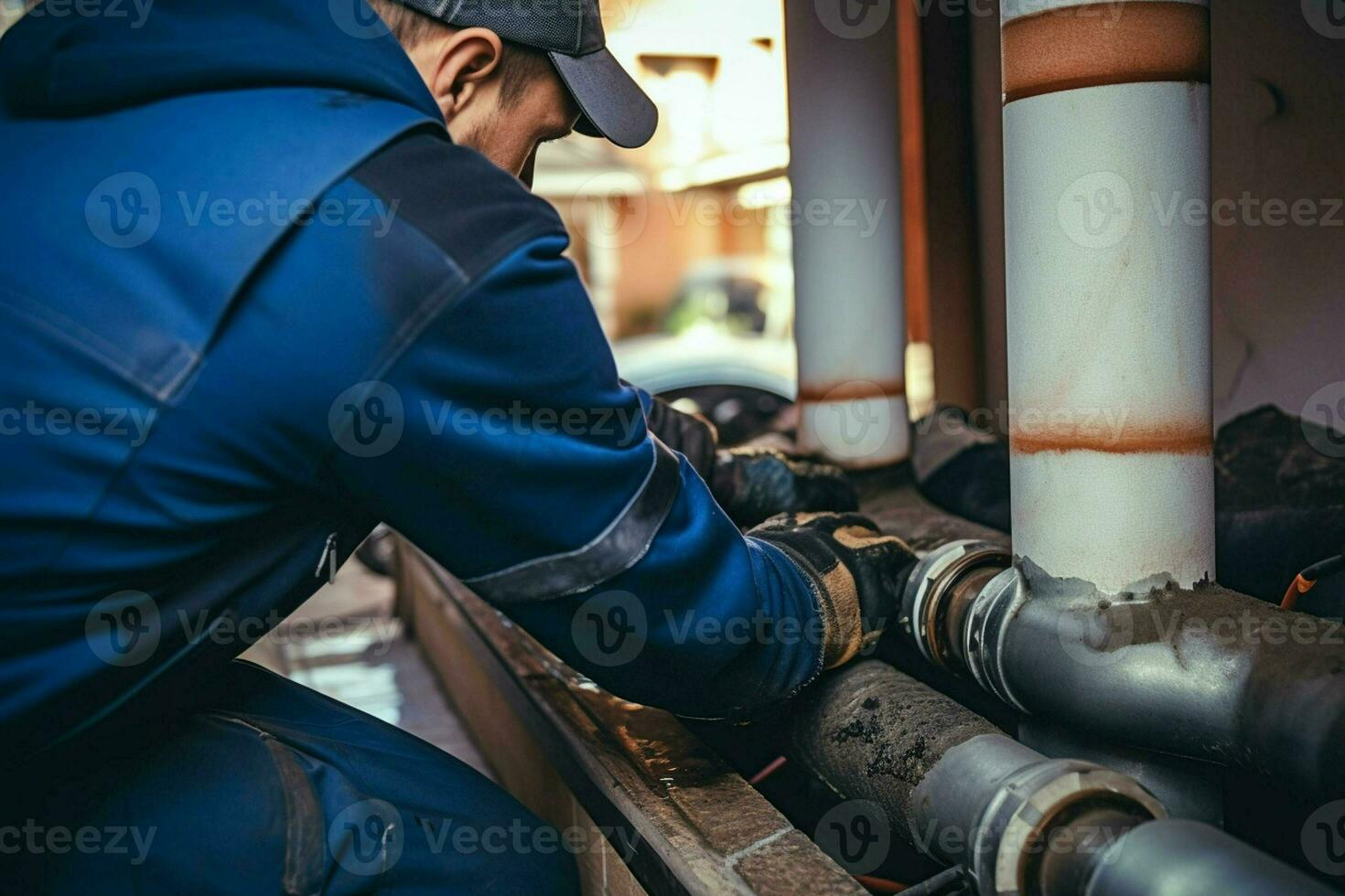 Close-up of a plumber repairing pipes in a building. ai generated pro photo