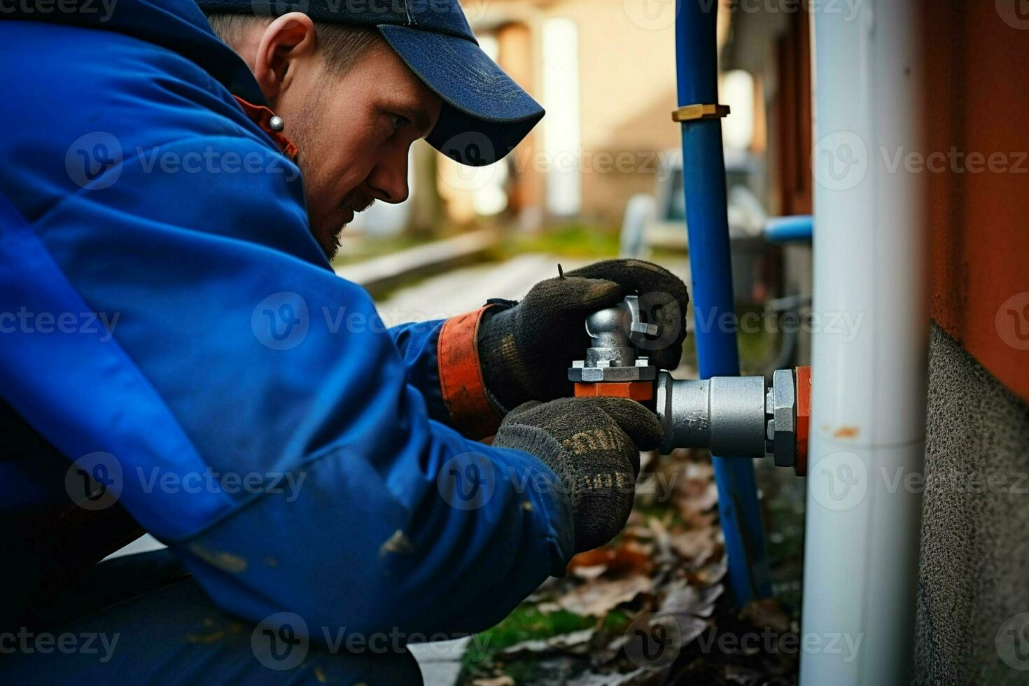 Close-up of a plumber repairing pipes in a building. ai generated pro photo