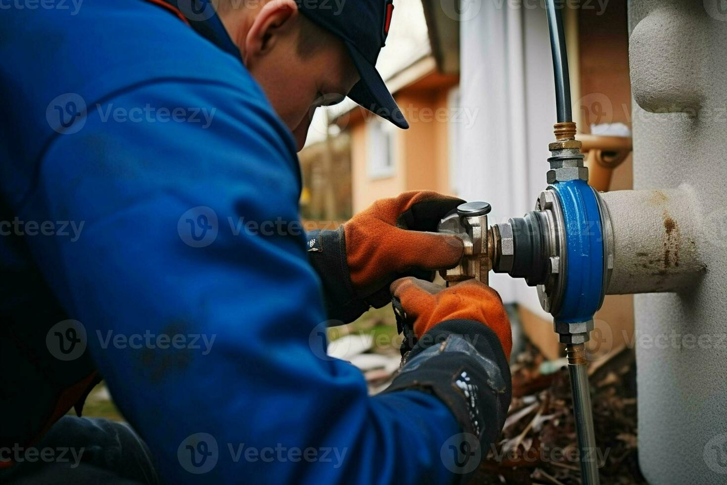 Close-up of a plumber repairing pipes in a building. ai generated pro photo