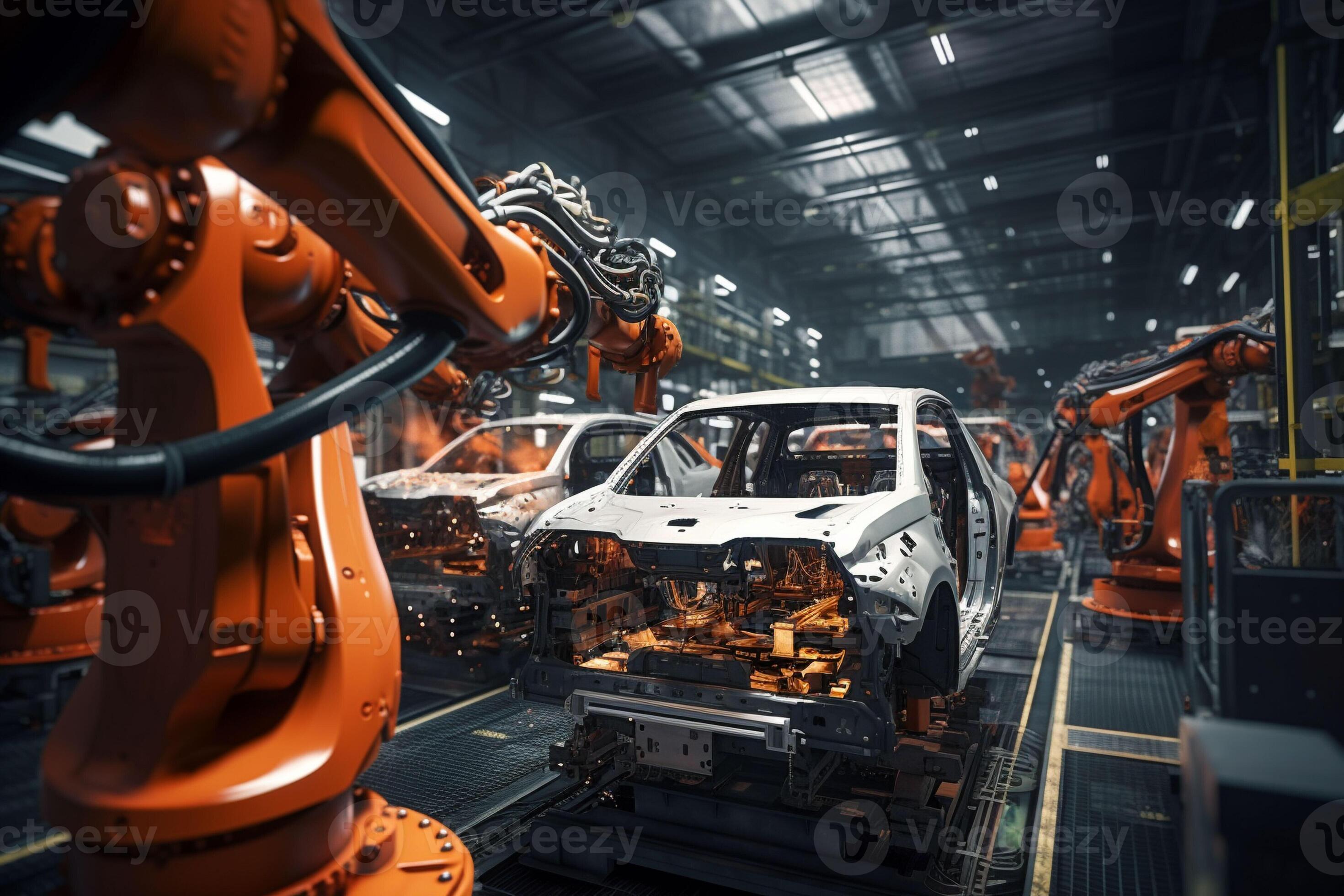 Automotive assembly line. Assembly line of automobile factory. Electric
