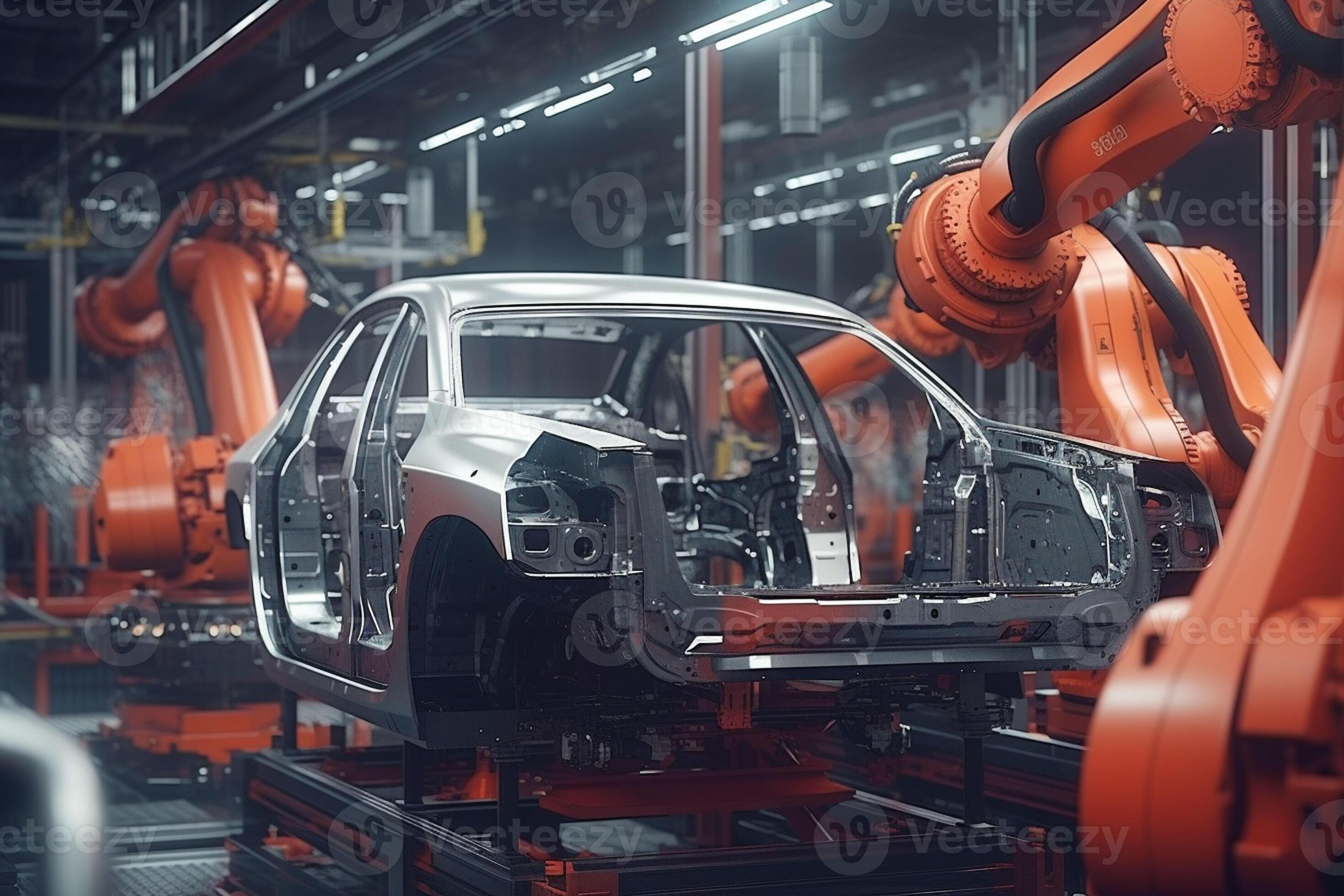 Automotive assembly line. Assembly line of automobile factory. Electric