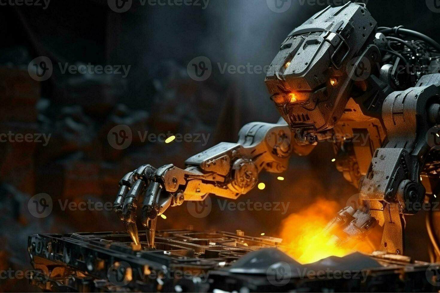 Smart industry robot arms working in factory production line. 3D rendering. ai generated pro photo