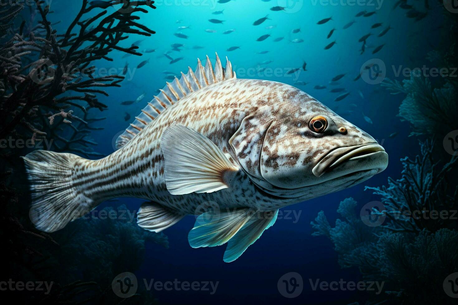 Grouper in the deep blue sea. Underwater world. ai generated pro photo