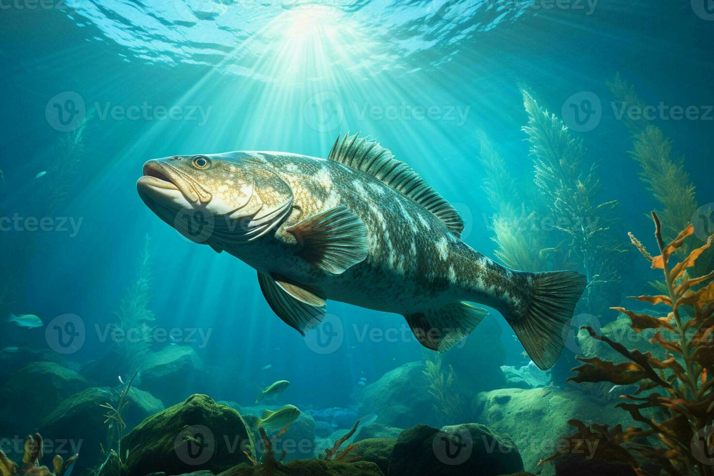 Grouper in the deep blue sea. Underwater world. ai generated pro photo