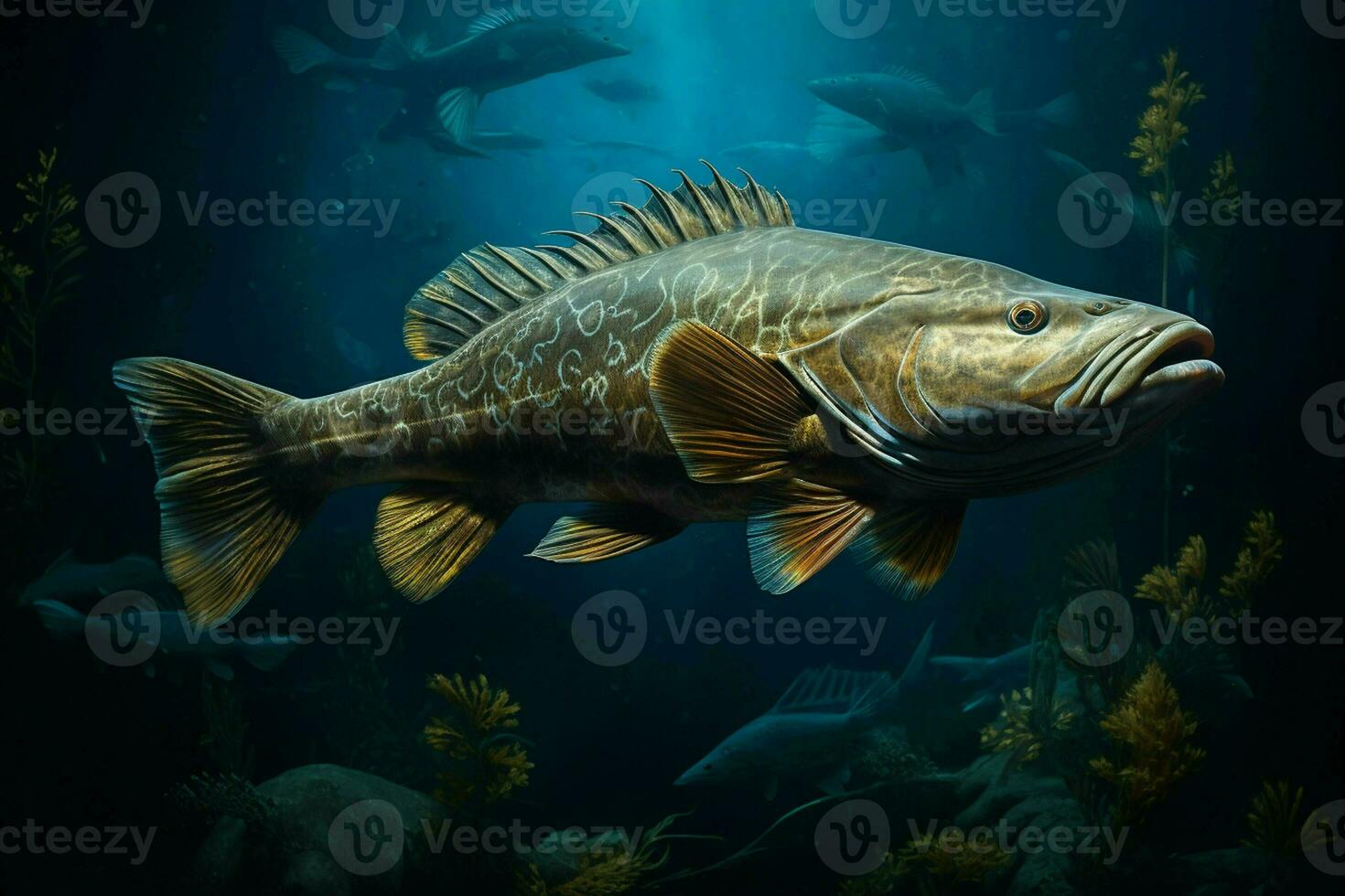 Grouper in the deep blue sea. Underwater world. ai generated pro photo