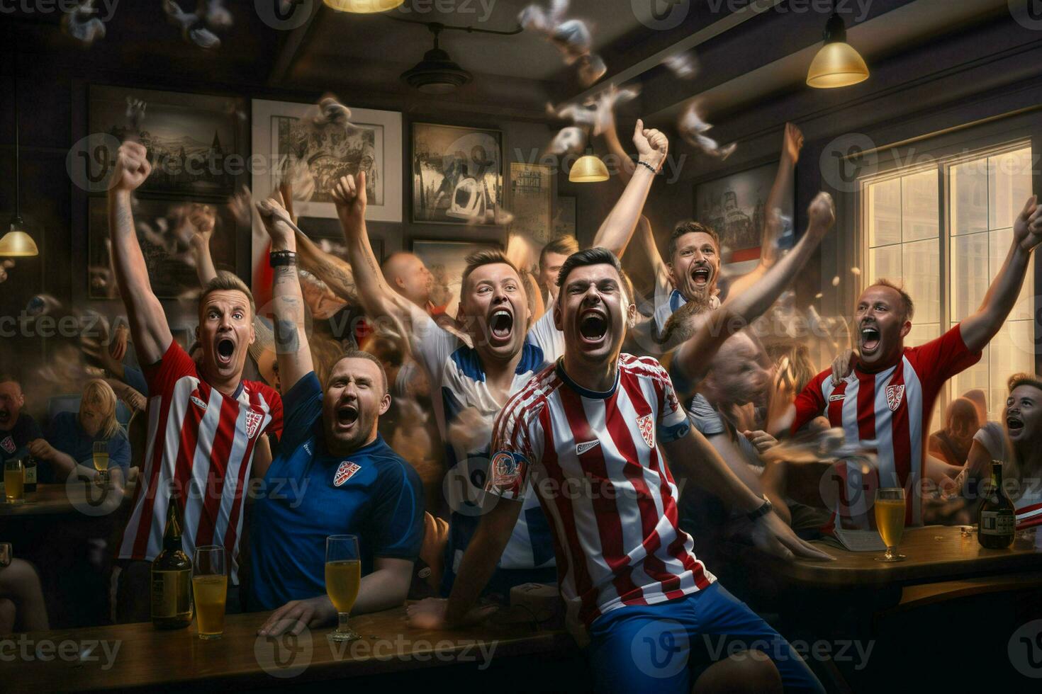 Excited Croatia football fans cheering for their team during a game at stadium. ai generated pro photo