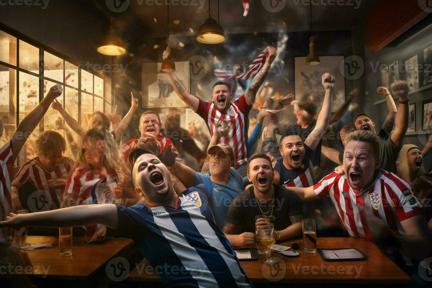 Excited Croatia football fans cheering for their team during a game at stadium. ai generated pro photo