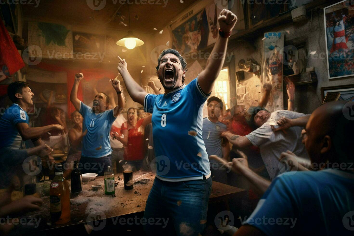 Excited Italy football fans cheering for their team during a game at stadium. ai generated pro photo