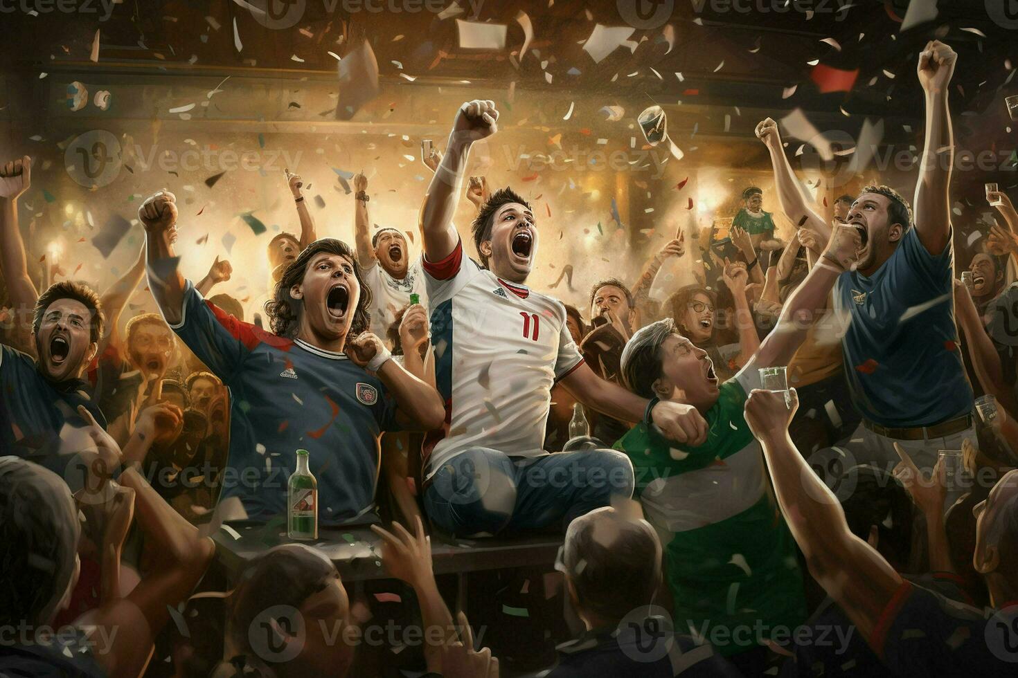 Excited Italy football fans cheering for their team during a game at stadium. ai generated pro photo