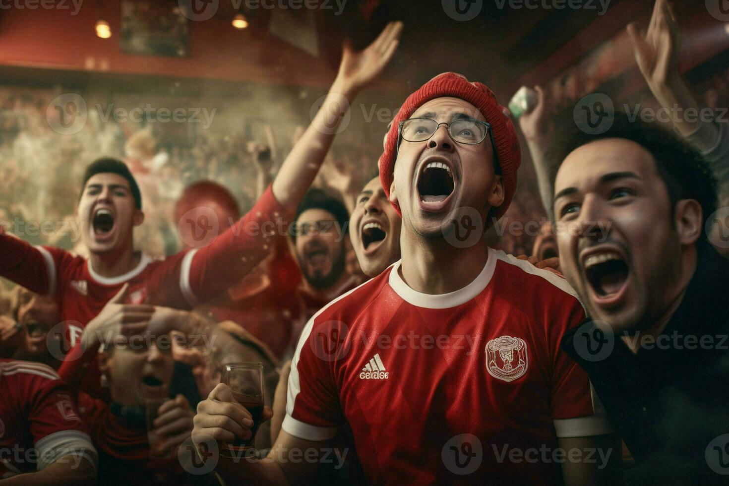 emocionado Marruecos fútbol americano aficionados aplausos para su equipo durante un juego a estadio. ai generado Pro foto