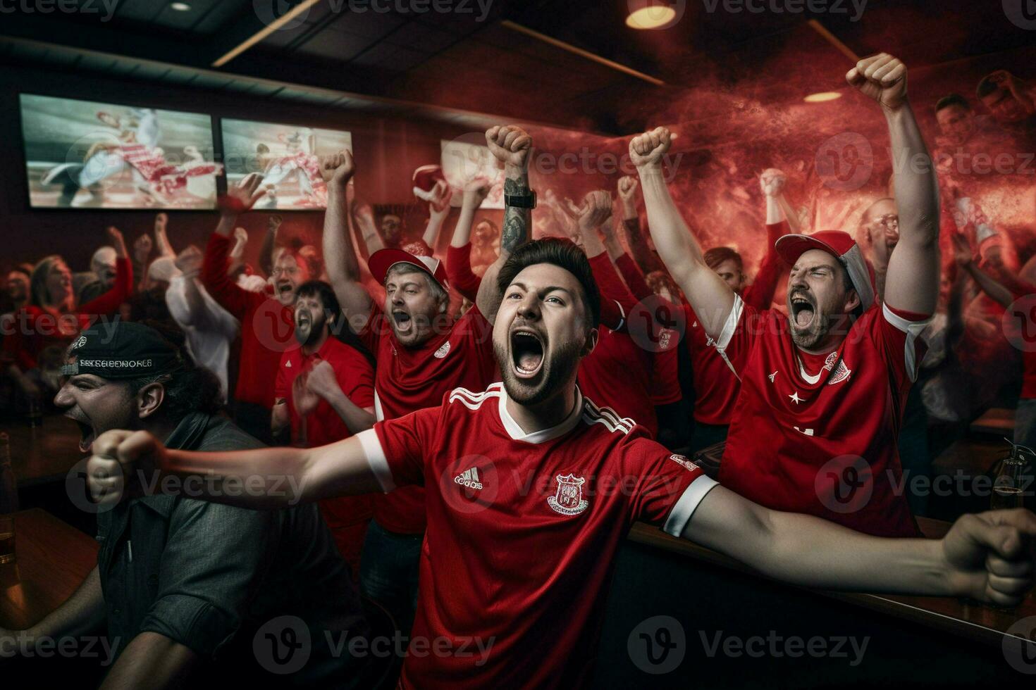 Excited Canada football fans cheering for their team during a game at stadium. ai generated pro photo