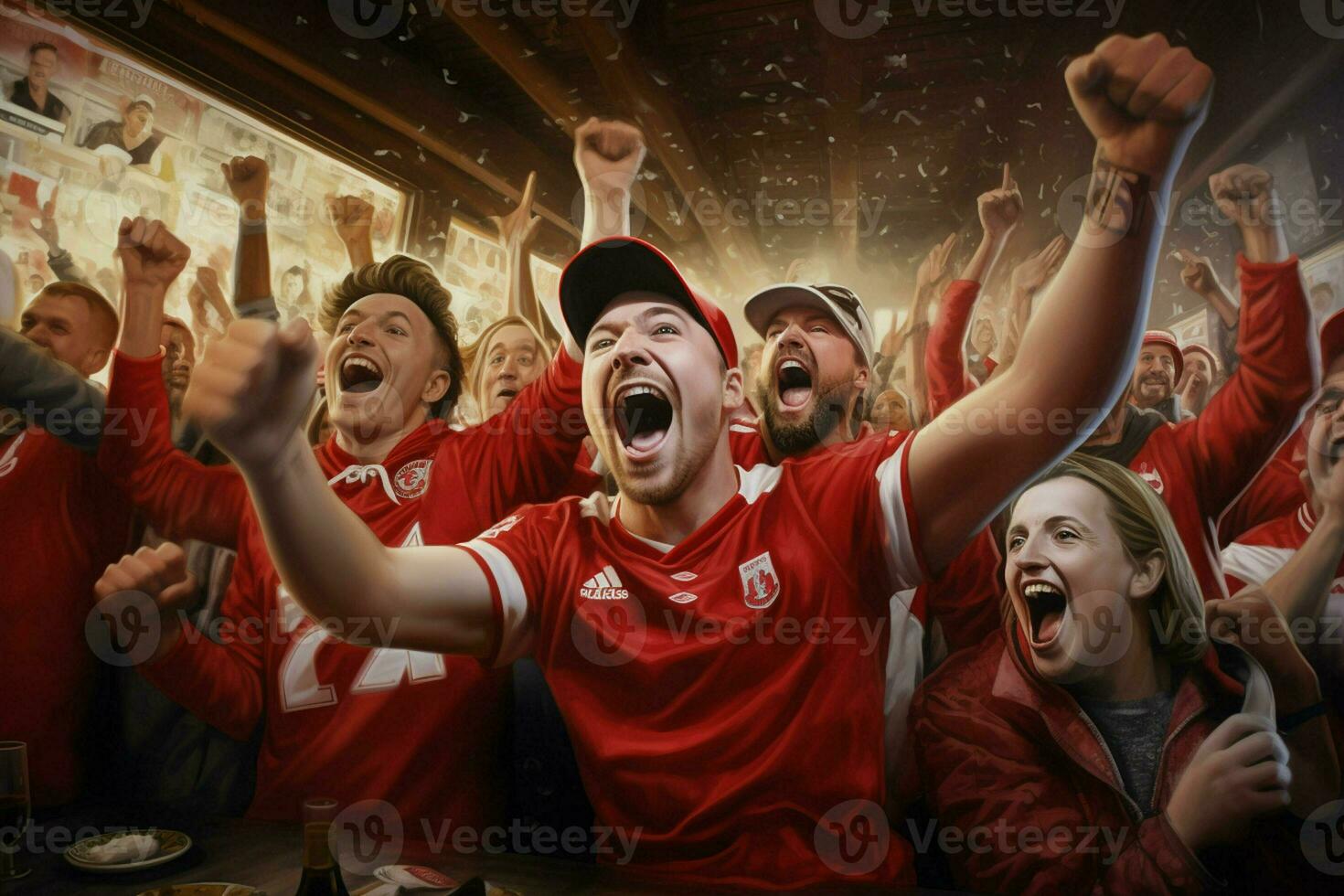 Excited Canada football fans cheering for their team during a game at stadium. ai generated pro photo