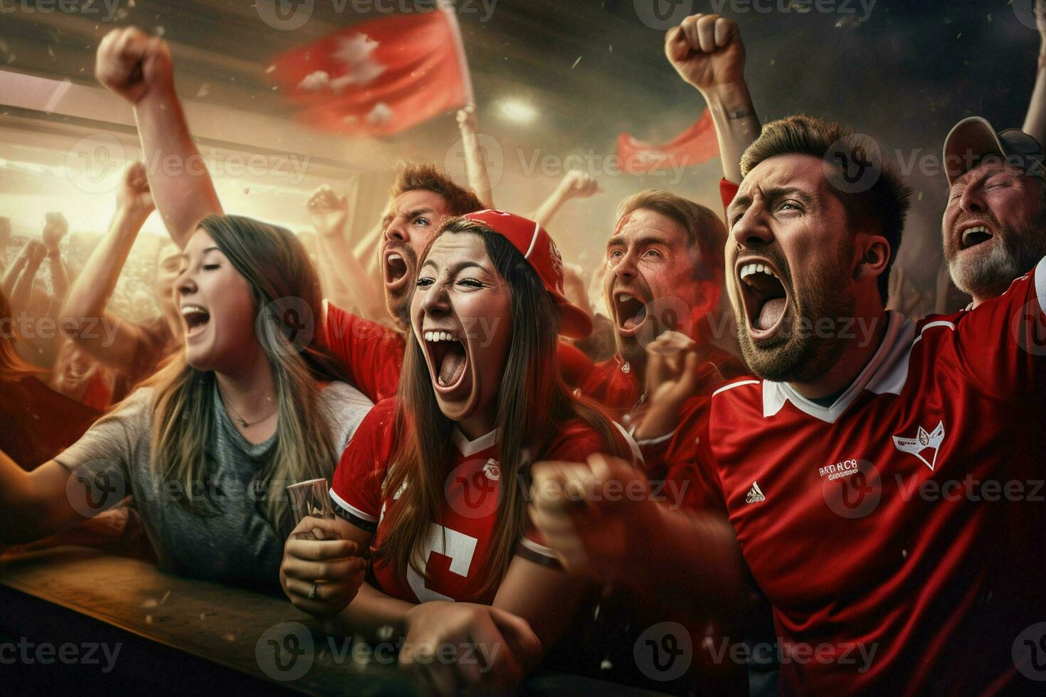 Excited Canada football fans cheering for their team during a game at stadium. ai generated pro photo
