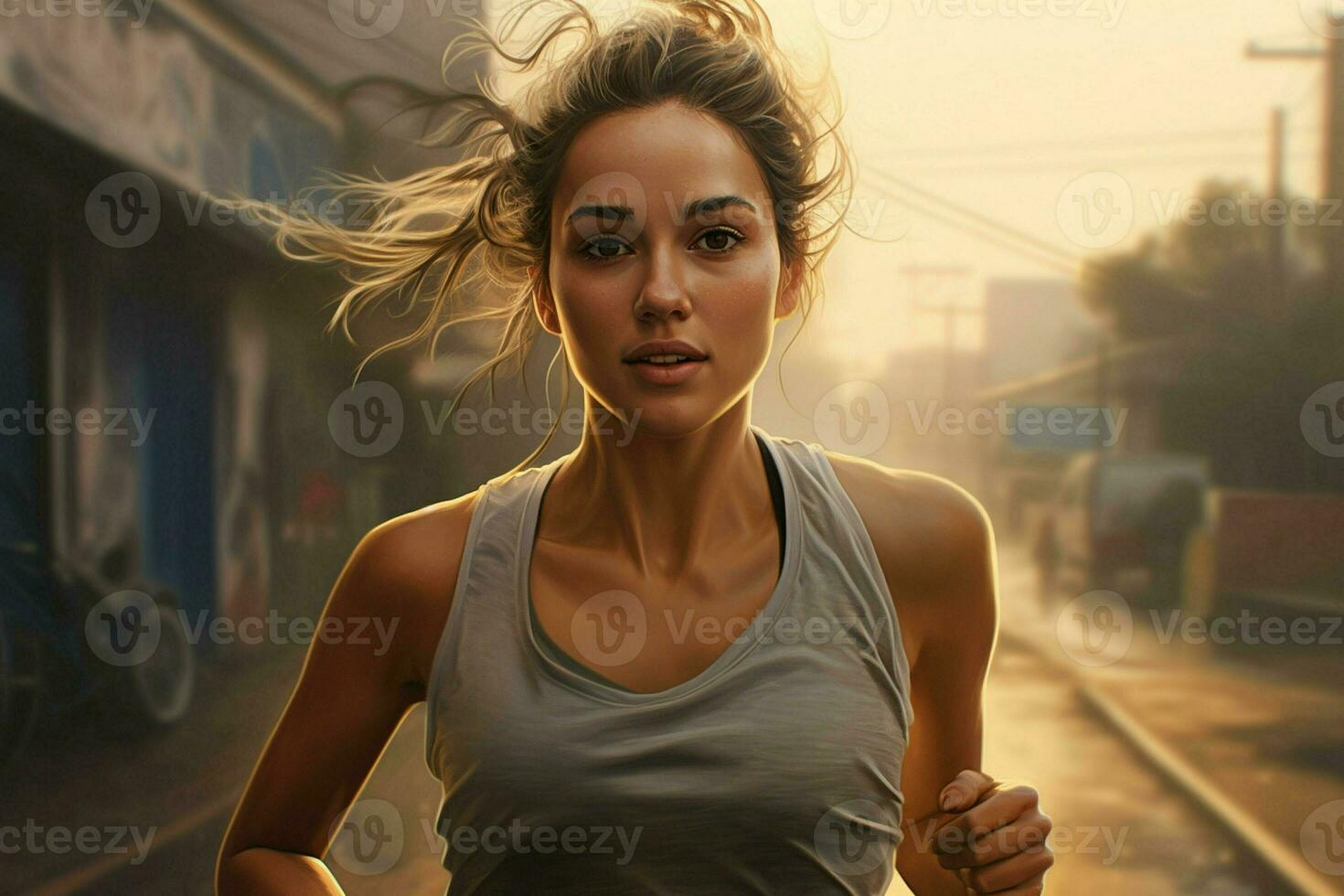 Young woman running in the rain. Sport and healthy lifestyle concept. ai generated pro photo