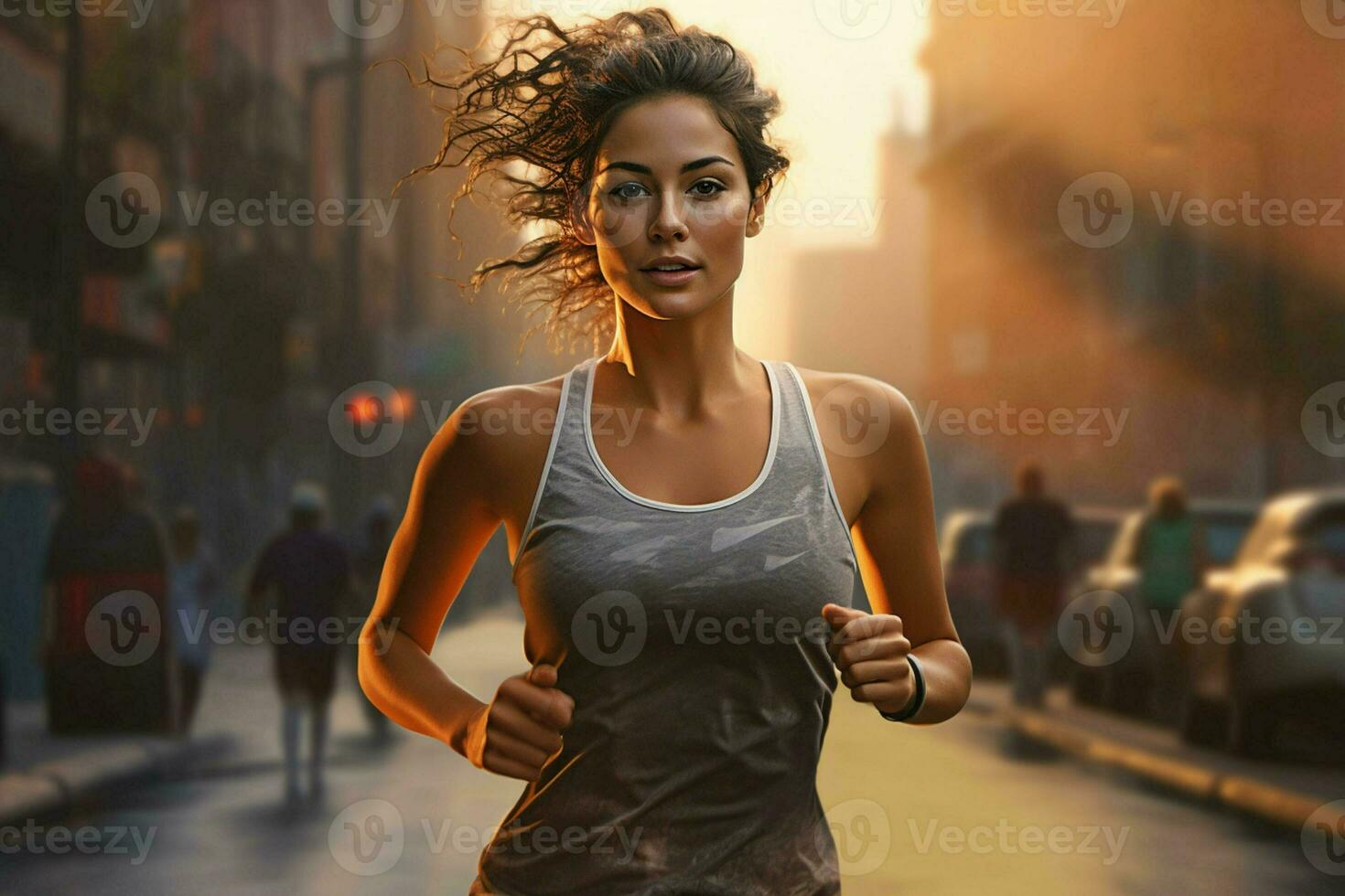 Young woman running in the rain. Sport and healthy lifestyle concept. ai generated pro photo