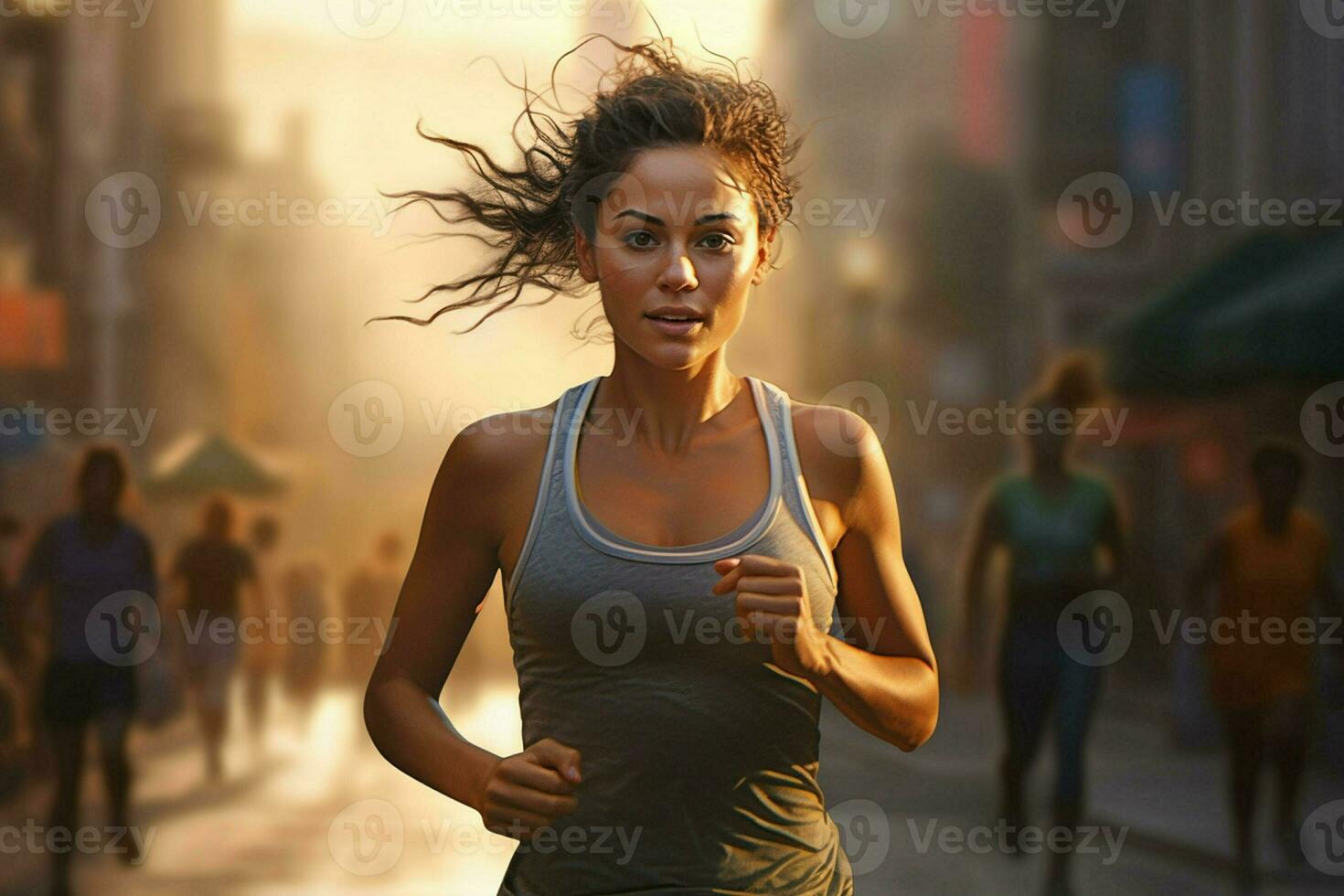 Young woman running in the rain. Sport and healthy lifestyle concept. ai generated pro photo