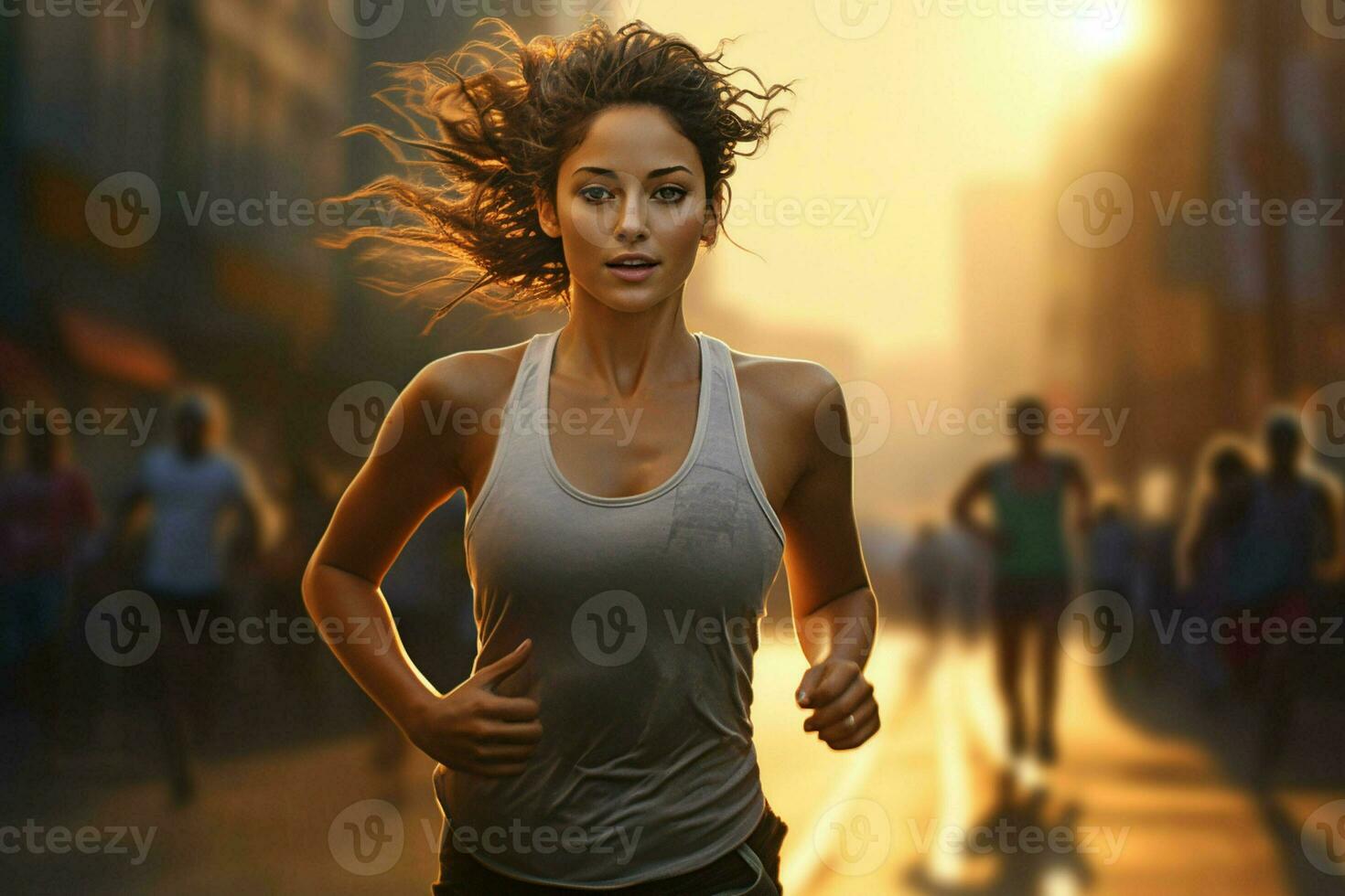 joven mujer corriendo en el lluvia. deporte y sano estilo de vida concepto. ai generado Pro foto