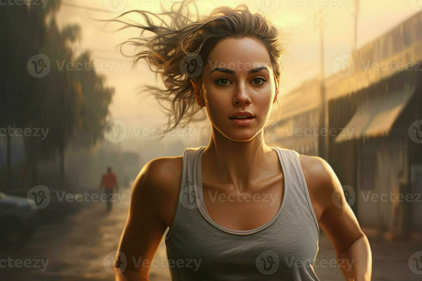 Young woman running in the rain. Sport and healthy lifestyle concept. ai generated pro photo