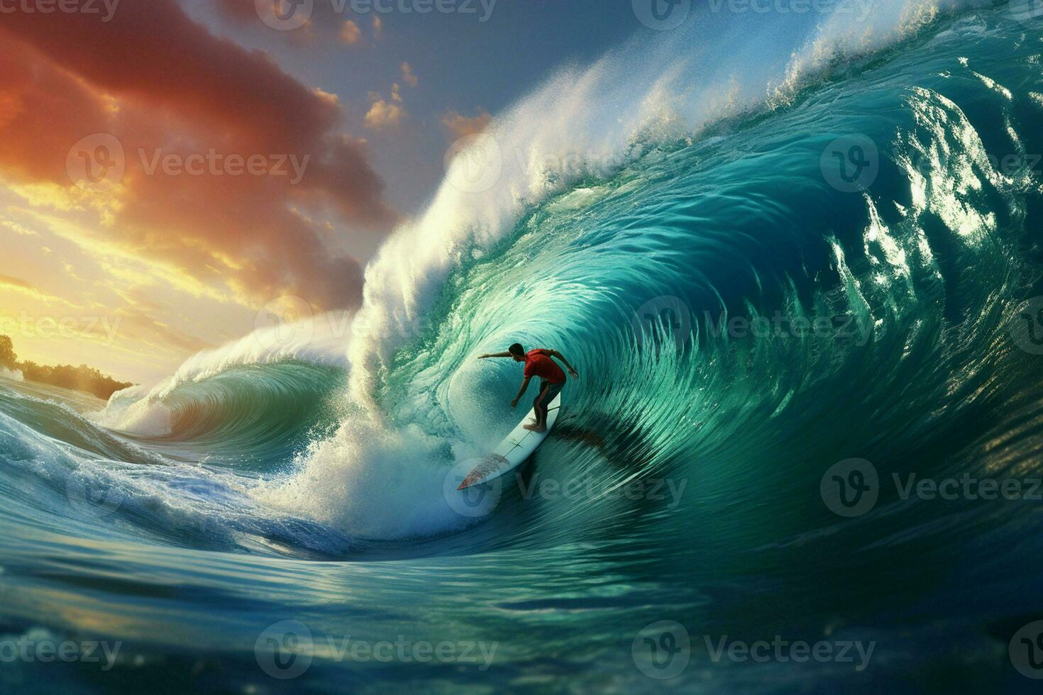 Surfer riding a wave. Surfing concept. ai generated pro photo