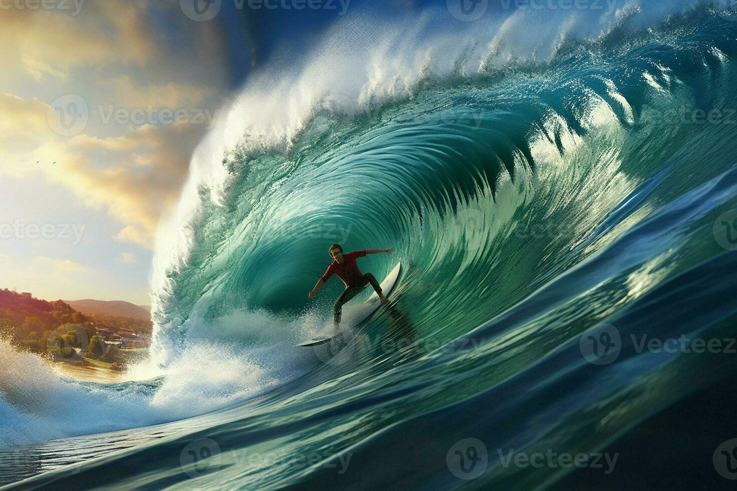 Surfer riding a wave. Surfing concept. ai generated pro photo