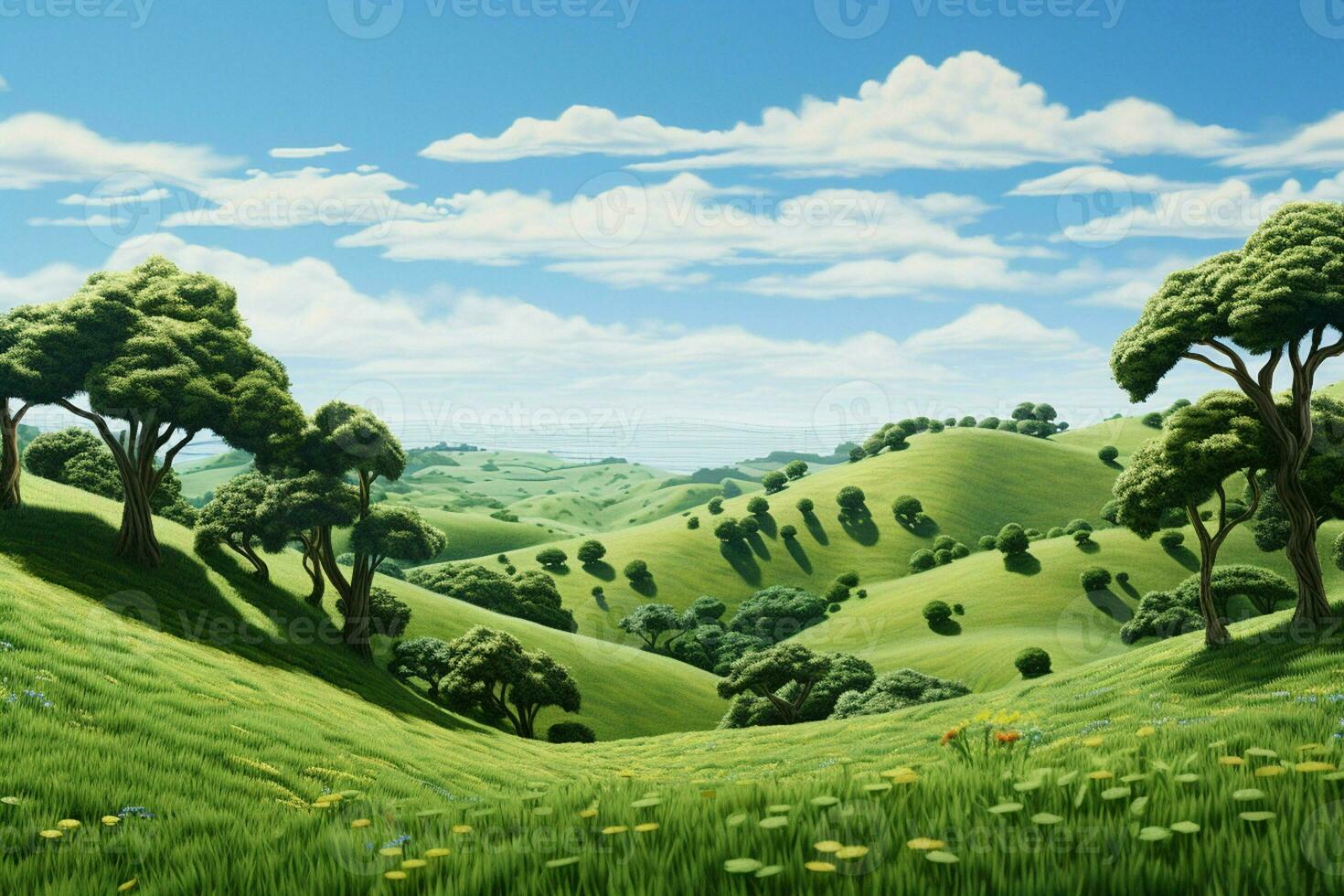 verde té plantación paisaje con arboles y azul cielo. naturaleza antecedentes. ai generado Pro foto