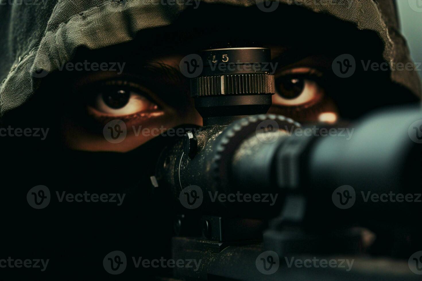 Close-up of a soldier with assault rifle. Selective focus. ai generated pro photo