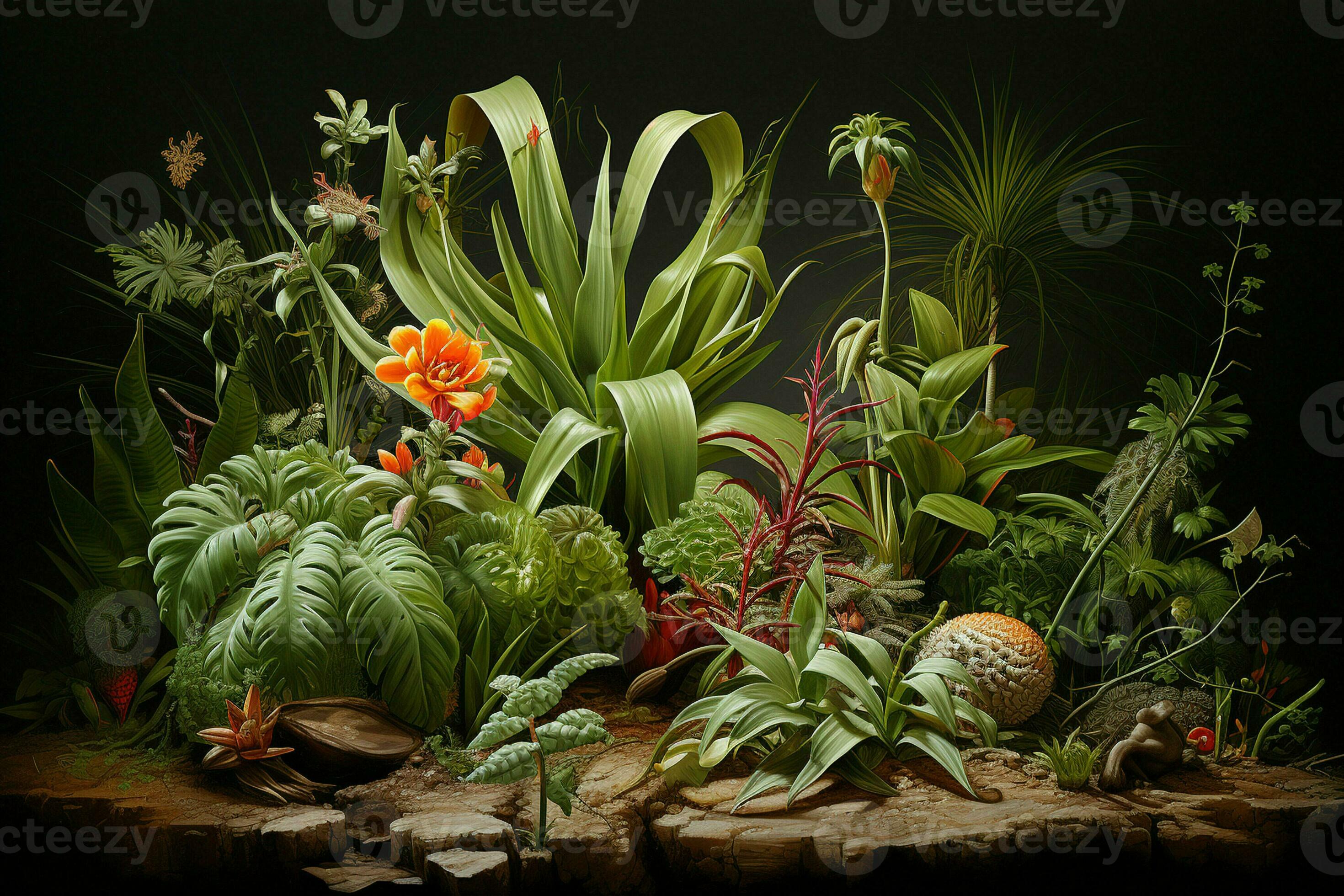 Greenhouse interior with plants on the windowsill and vintage armchair