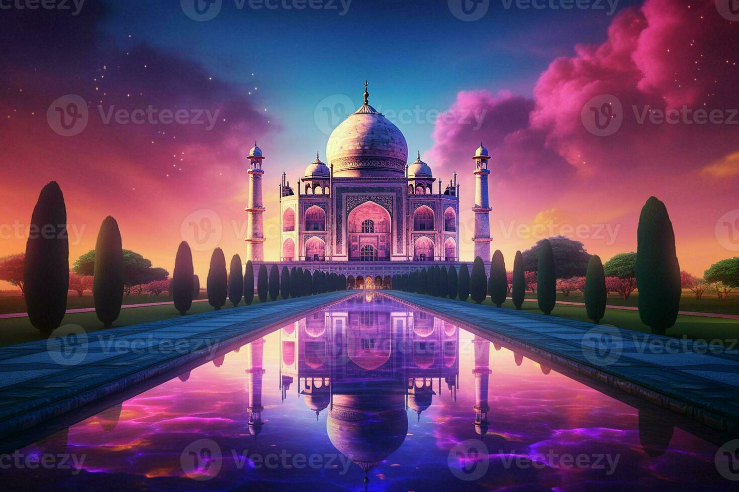 Taj Mahal with reflection in the pond. 3D rendering. ai generated pro photo