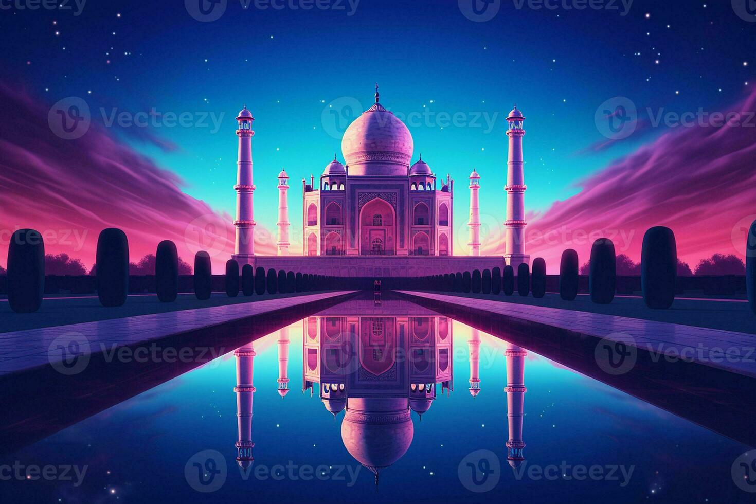 Taj Mahal with reflection in the pond. 3D rendering. ai generated pro photo