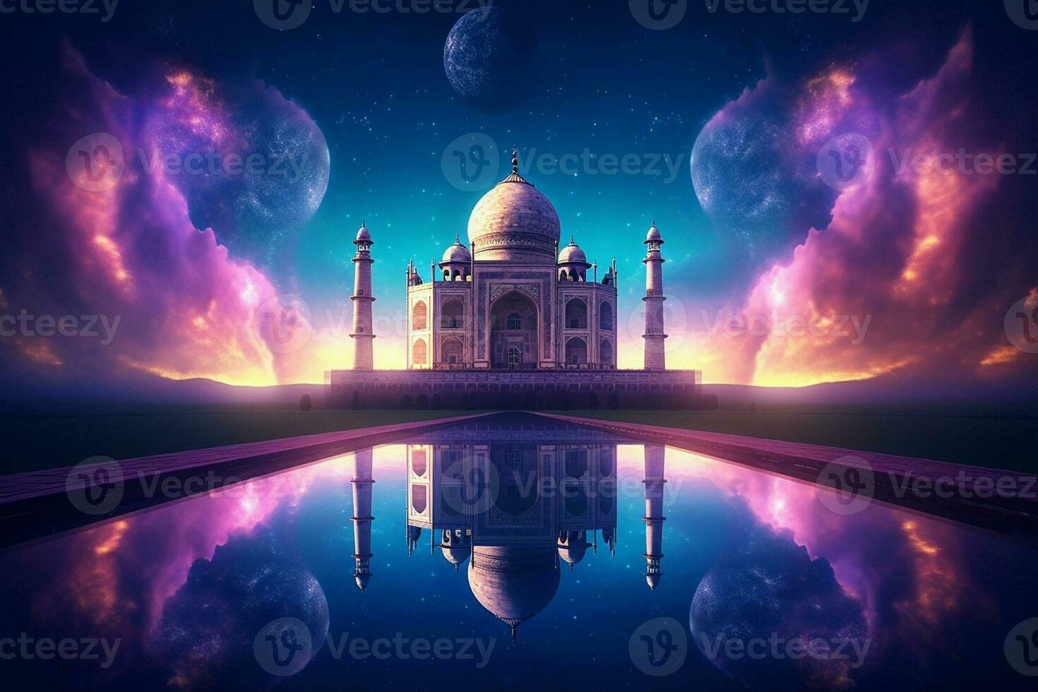 Taj Mahal with reflection in the pond. 3D rendering. ai generated pro photo