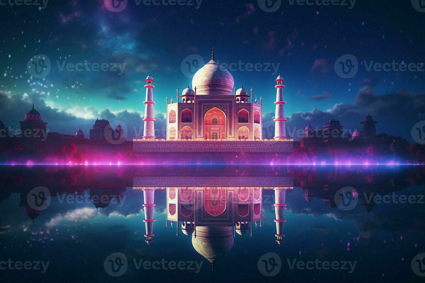 Taj Mahal with reflection in the pond. 3D rendering. ai generated pro photo