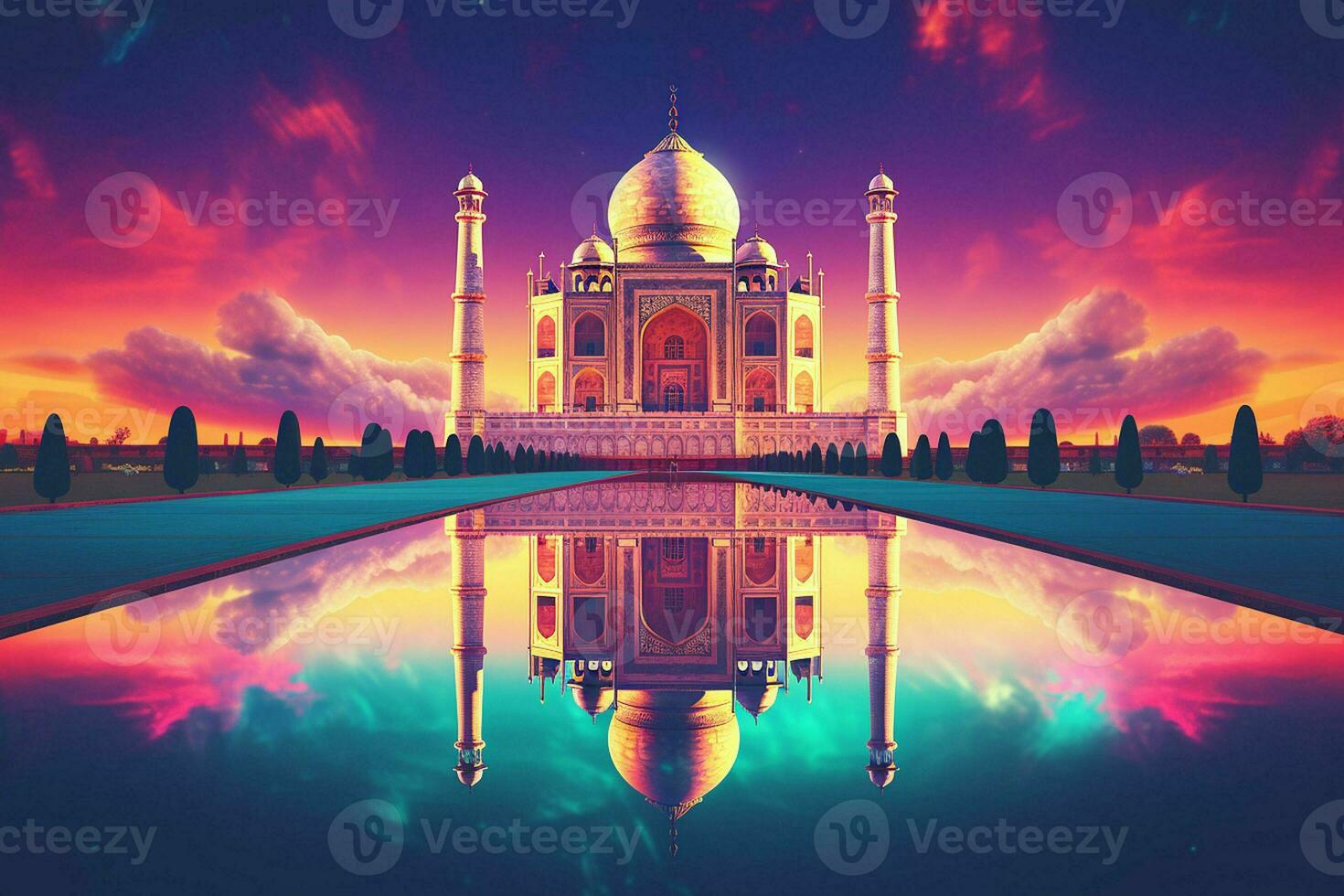 Taj Mahal with reflection in the pond. 3D rendering. ai generated pro photo