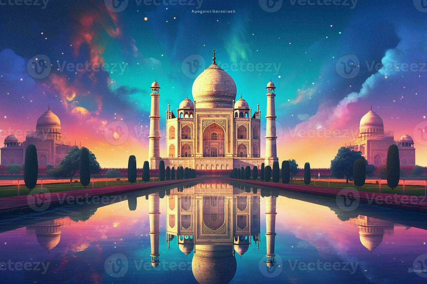 Taj Mahal with reflection in the pond. 3D rendering. ai generated pro photo