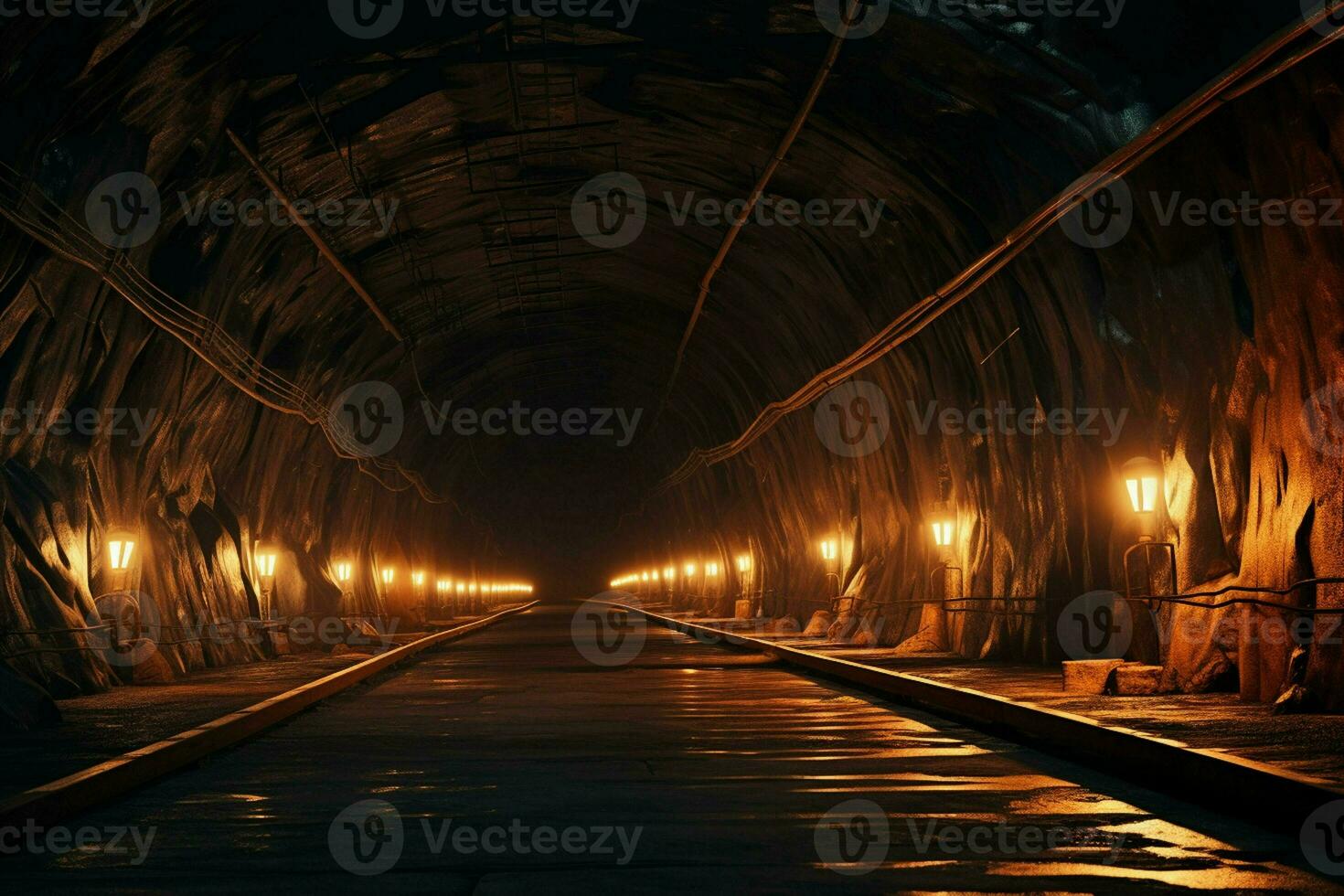 Underground tunnel with lights at night. Long exposure. Long exposure. ai generated pro photo