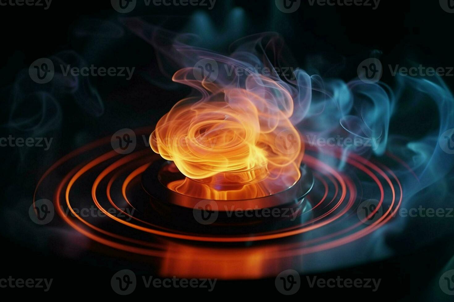 Incense in a bowl on a black background with smoke and fire. ai generated pro photo