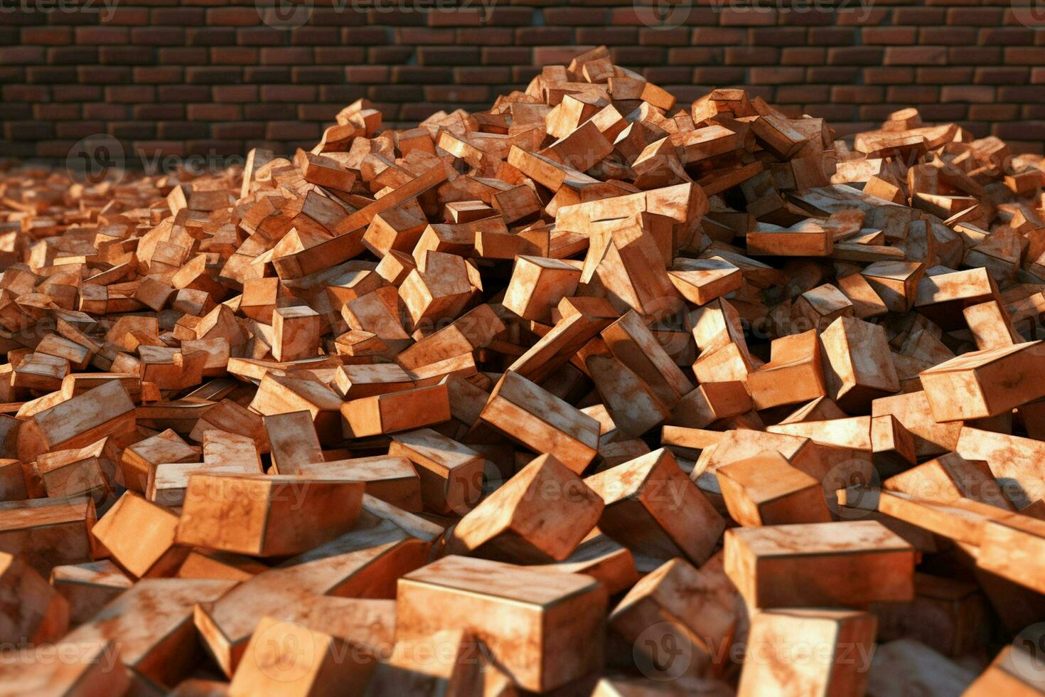 pile of bricks with sky in the background. ai generated pro photo