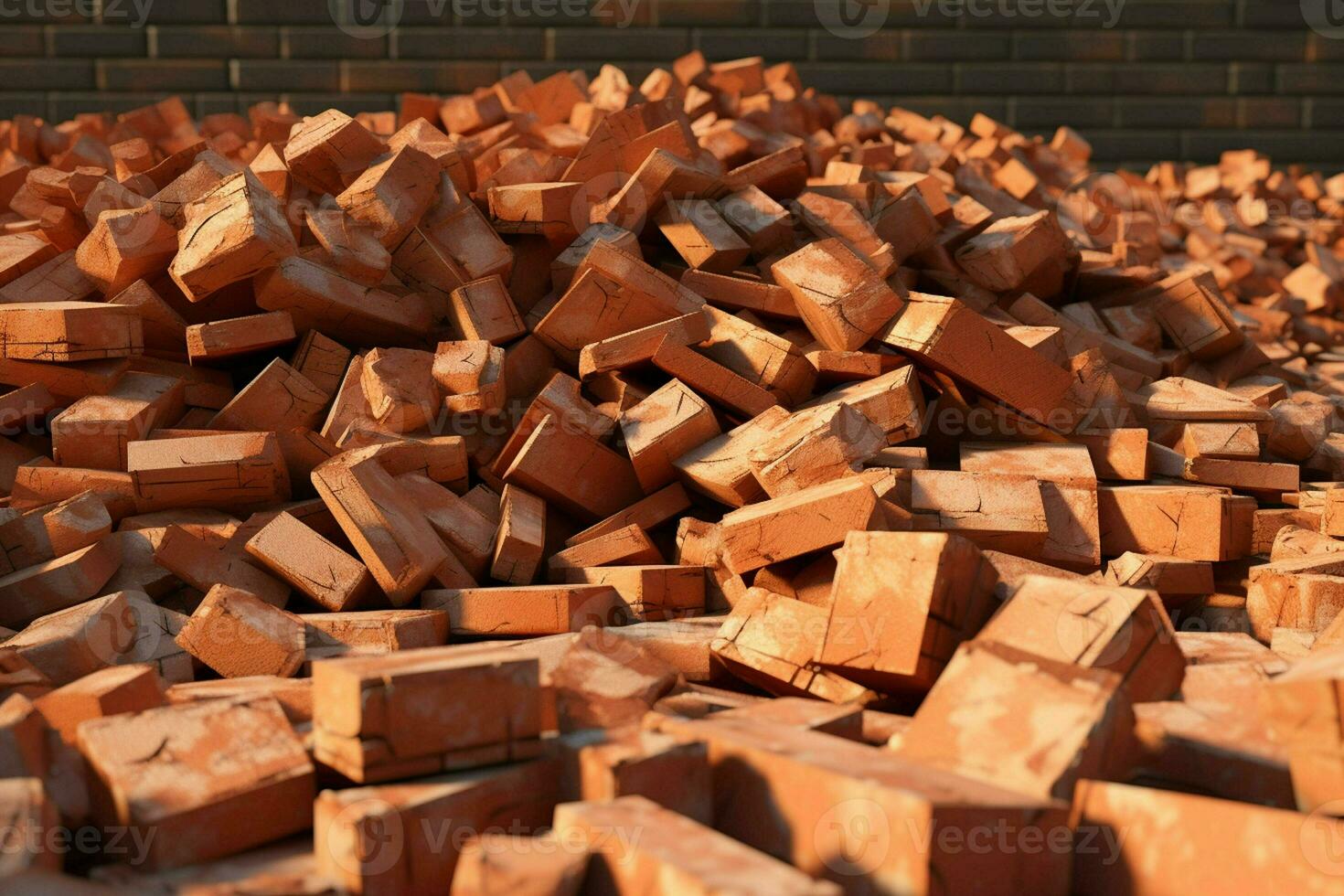 pile of bricks with sky in the background. ai generated pro photo