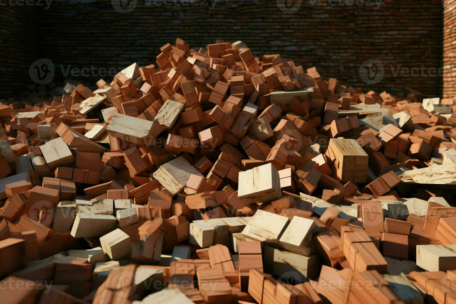 pile of bricks with sky in the background. ai generated pro photo