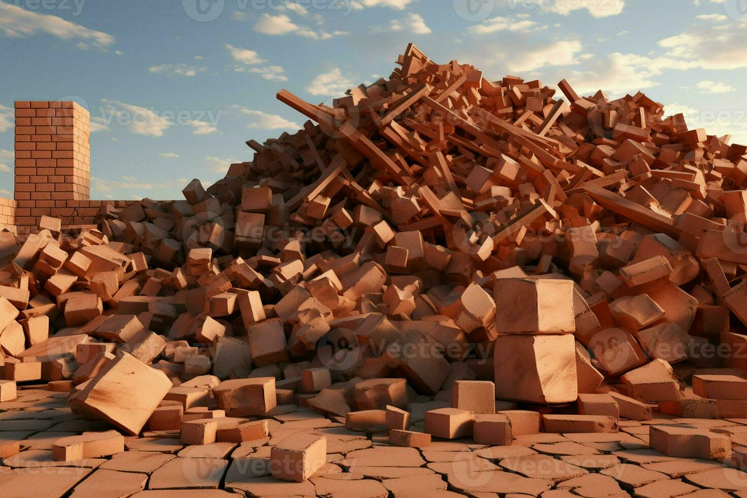 pile of bricks with sky in the background. ai generated pro photo