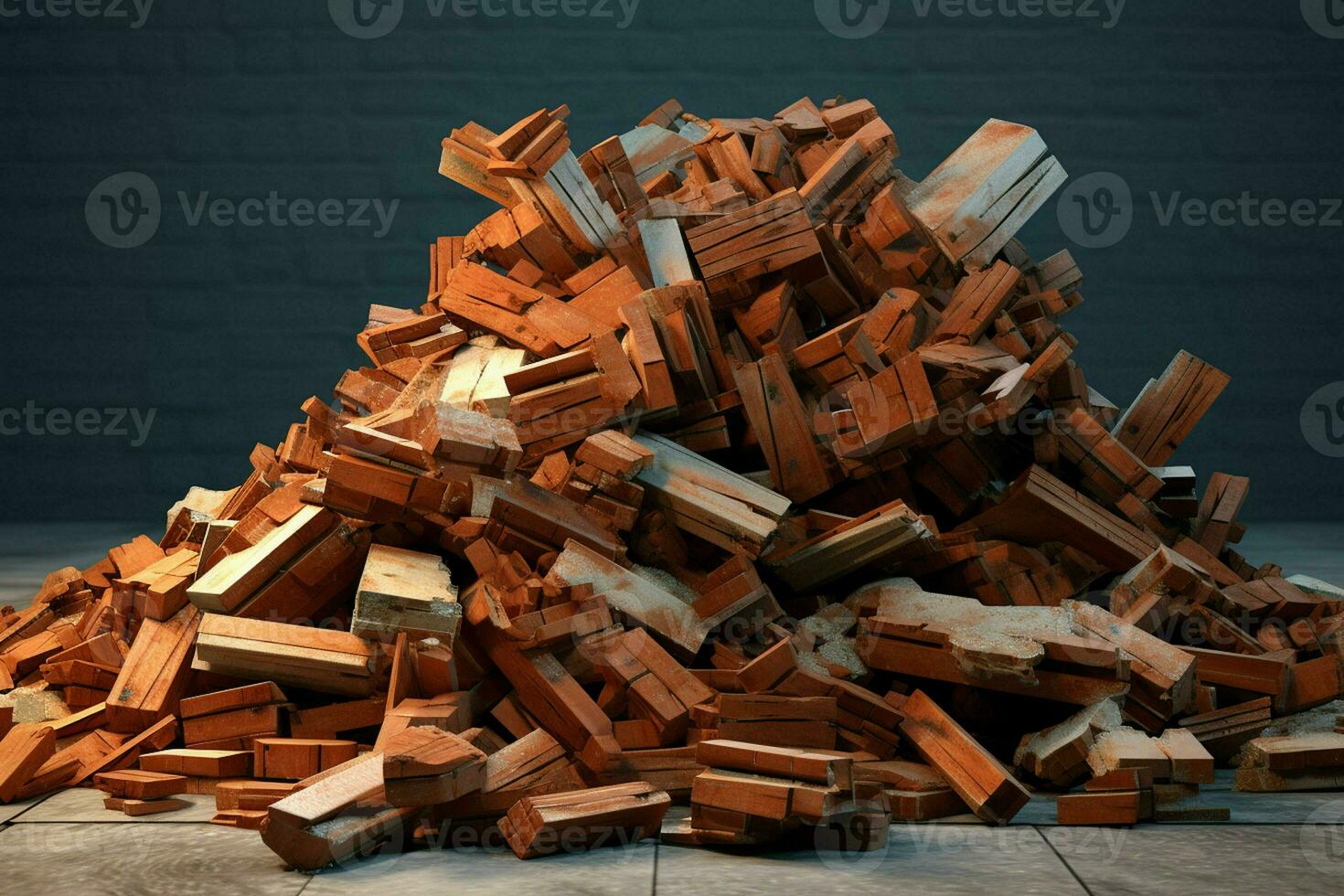 pile of bricks with sky in the background. ai generated pro photo