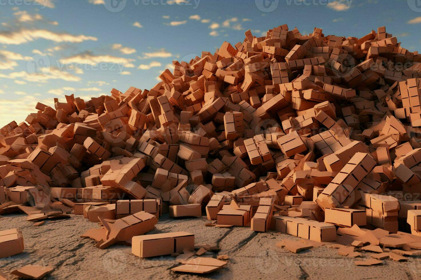 pile of bricks with sky in the background. ai generated pro photo