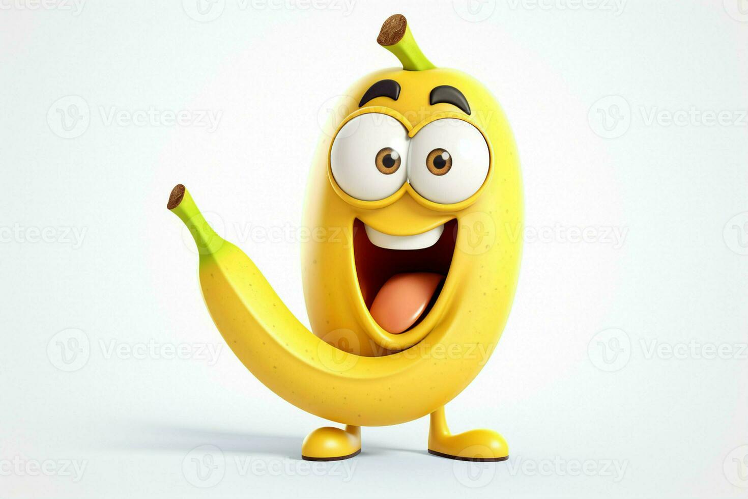 Funny yellow banana character on a white background. 3d illustration. ai generated pro photo