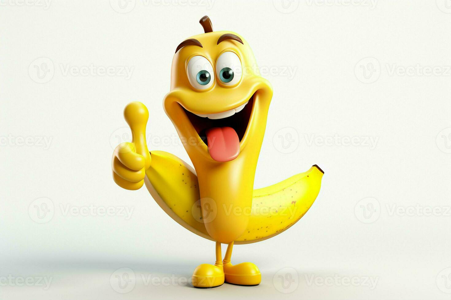 Funny yellow banana character on a white background. 3d illustration. ai generated pro photo