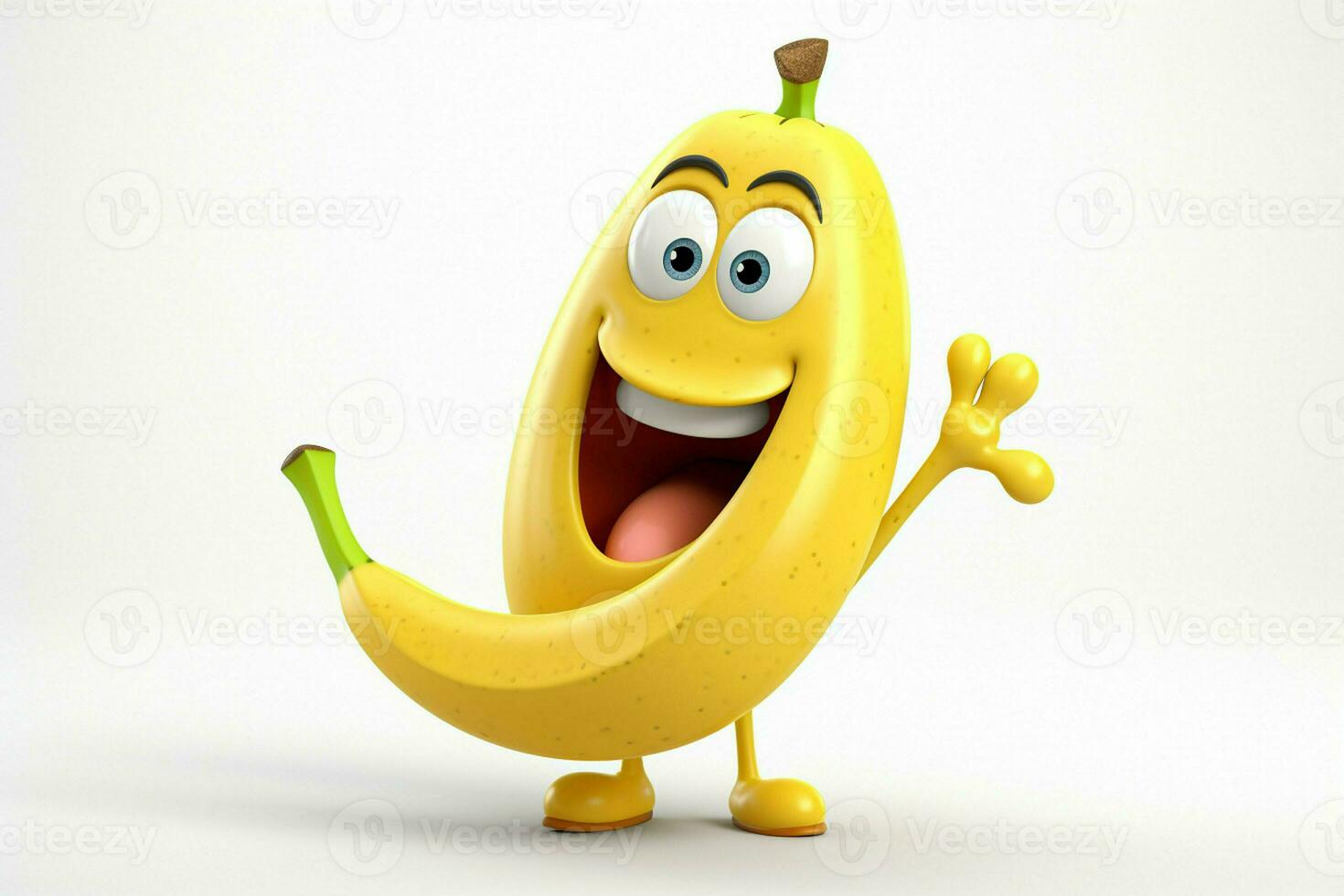 Funny yellow banana character on a white background. 3d illustration. ai generated pro photo