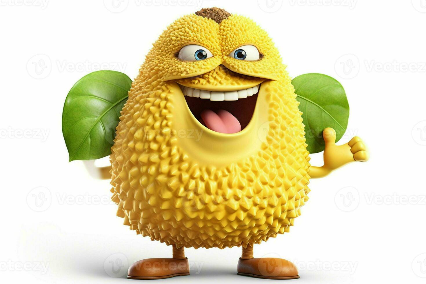 Cartoon character of durian with thumbs up gesture on white background. ai generated pro photo