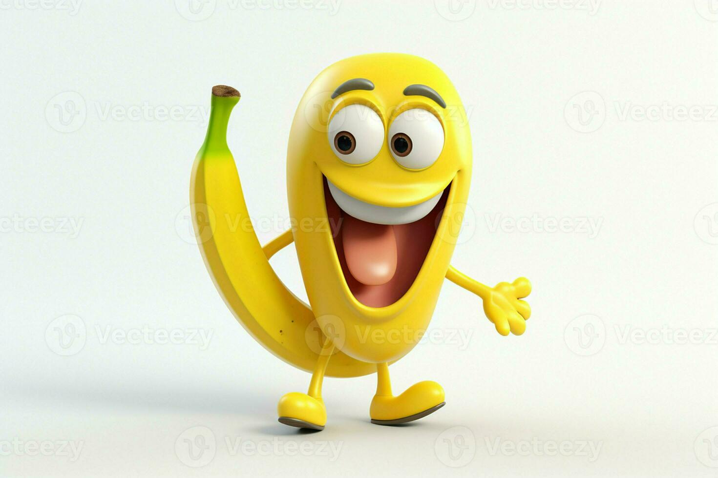 Funny yellow banana character on a white background. 3d illustration. ai generated pro photo