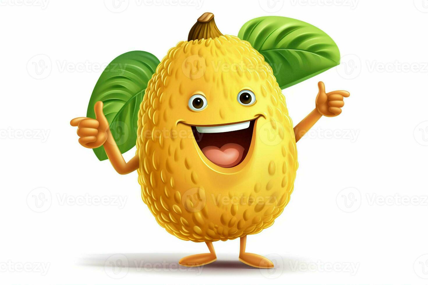 Cartoon character of durian with thumbs up gesture on white background. ai generated pro photo