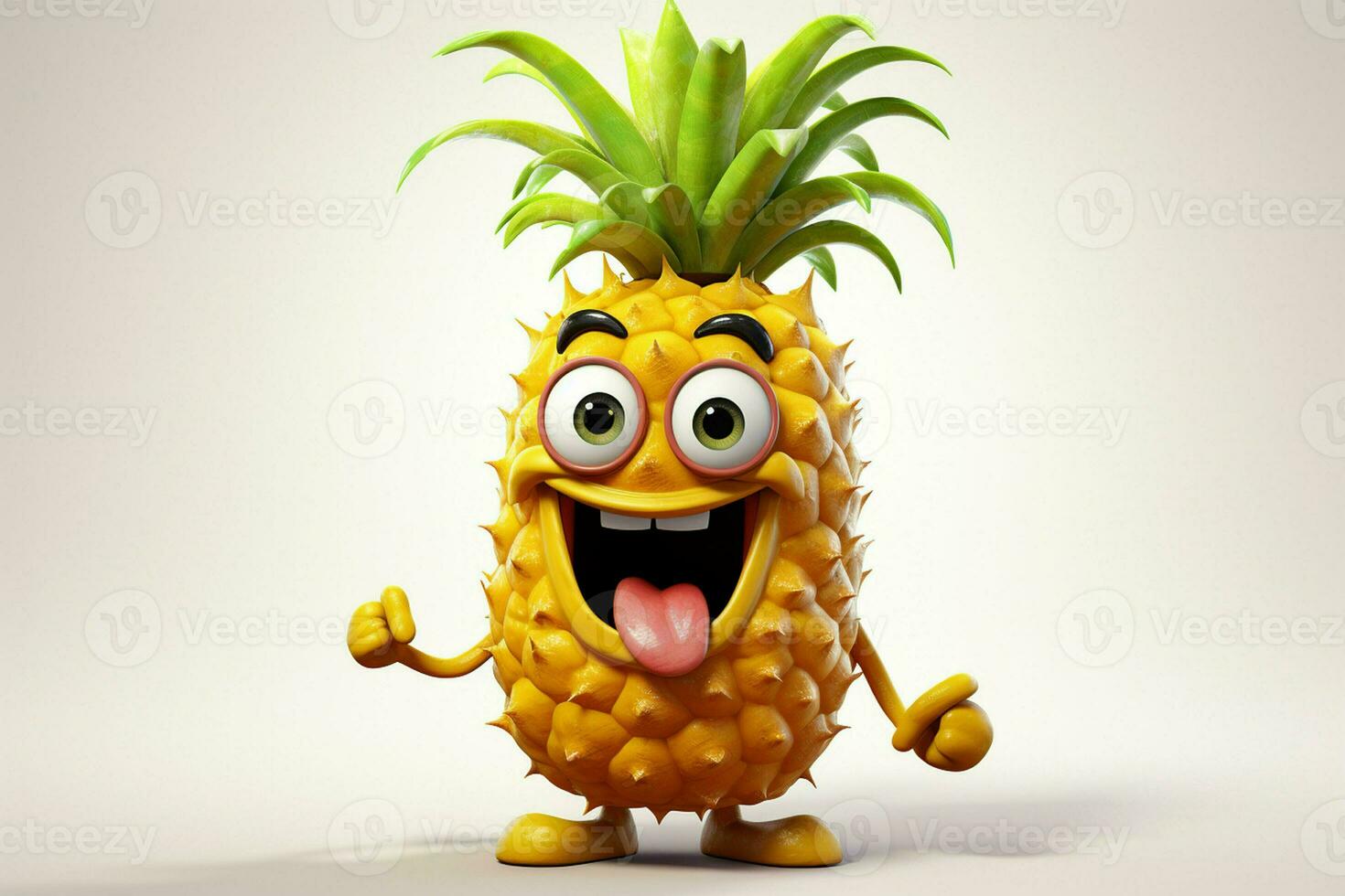 3d illustration of pineapple cartoon character with happy expression on white background. ai generated pro photo